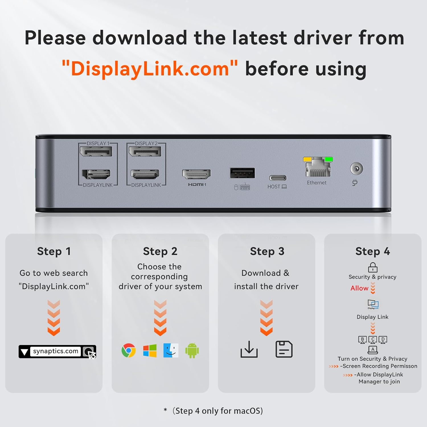 TobenONE DisplayLink Docking Station 3 Monitors with 3 HDMI(4K@60Hz), USB C Docking Station with 120W Charger, for MacBook Pro/Air, Thunderbolt 4/3, USB-C Windows(2 DP, 6 USB, Ethernet, SD/Micro SD)