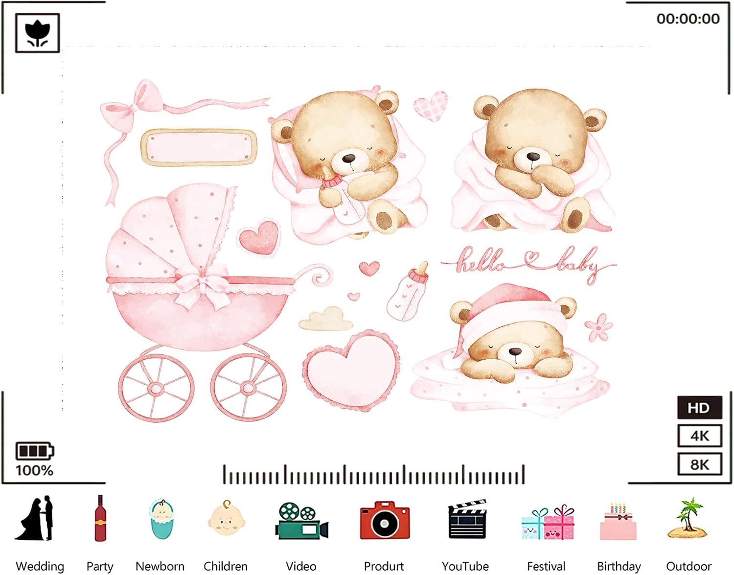 Trykid 20x10ft Hello Baby Photography Backdrop Baby Shower Party Decorations Background Pink Teddy Bear Newborn Kids Gender Neutral Theme Party Supplies Photoshoot Studio Props Fabric