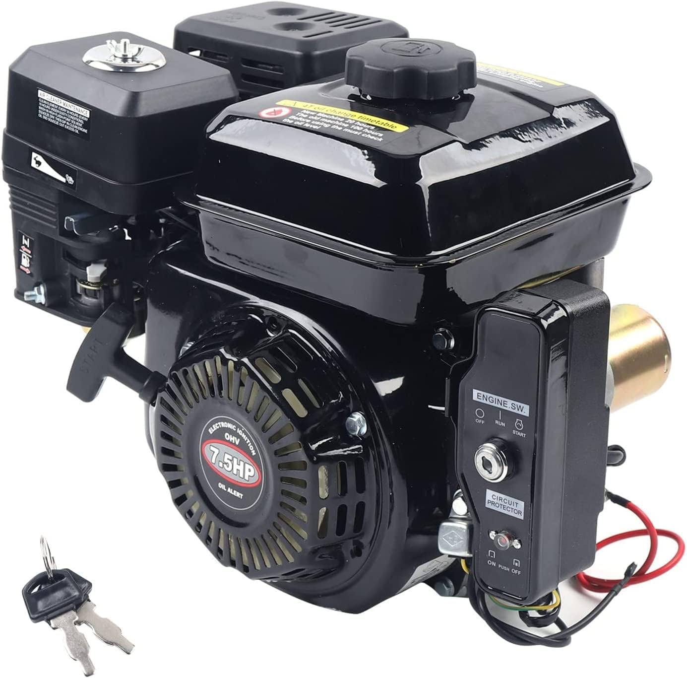 Gas Engine, 212CC 7.5HP Gas Engine Electric Start - Side Shaft Motor Gasoline Engine 3600RPM