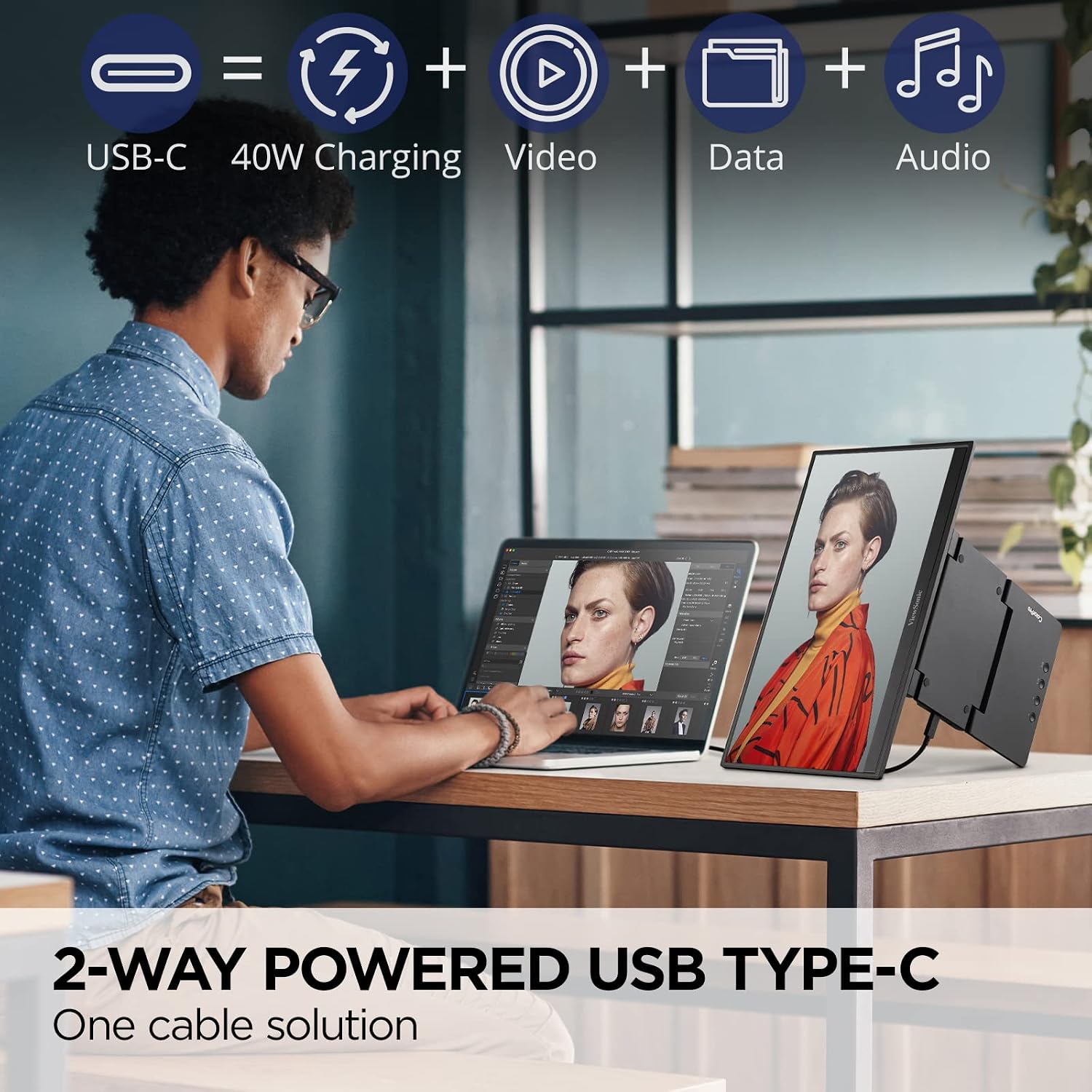 ViewSonic VP16-OLED 15.6 Inch 1080p ColorPro Monitor, OLED Display with Pantone Validated Color Accuracy for Immersive Second Screen Productivity, Advanced Ergonomics, 40W USB-C, and mini HDMI Inputs