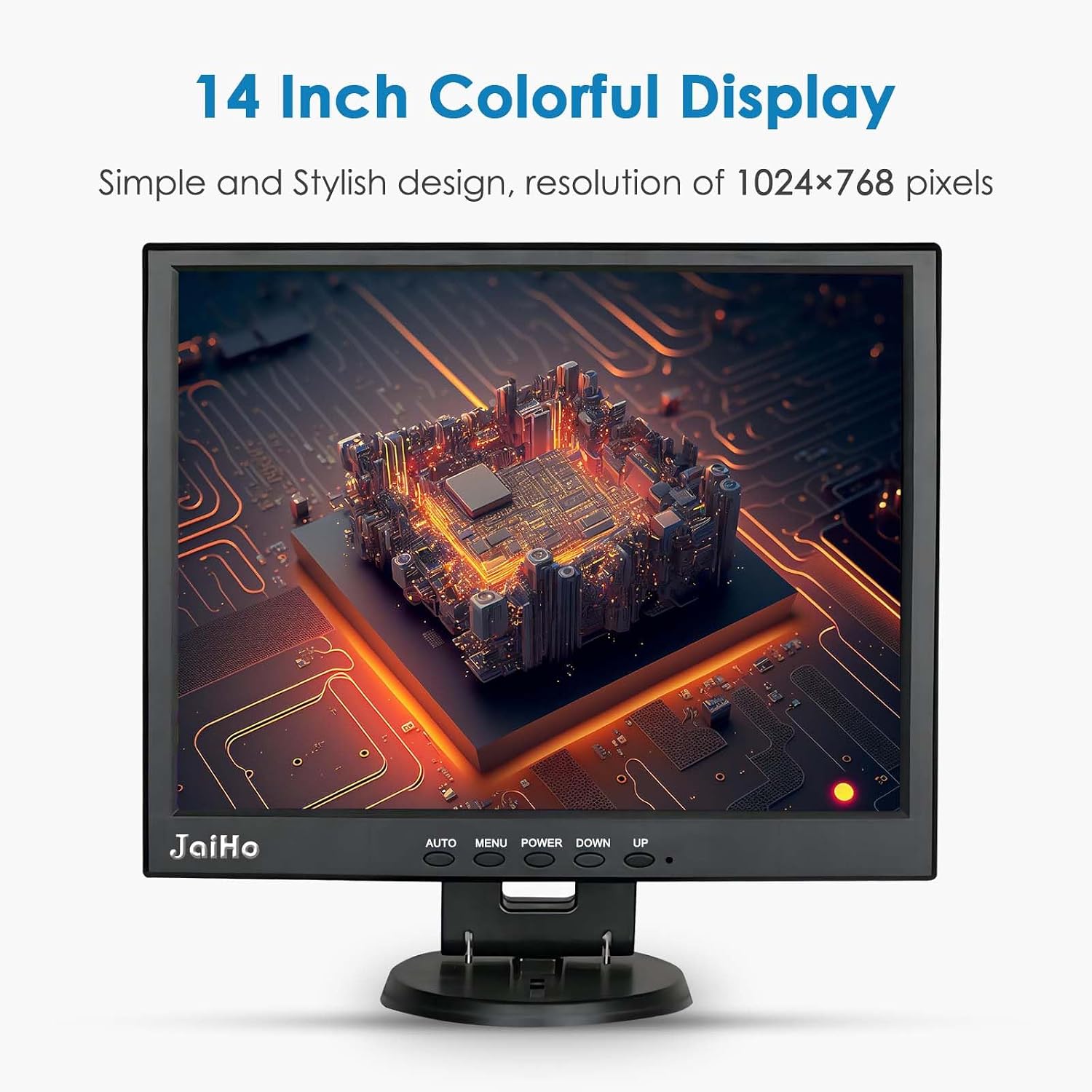 JaiHo 14-Inch 4:3 Security Monitor, 1024x768 No Image Stretching CCTV Screen with Metal Housing, BNC HDMI VGA AV USB Input, Industrial Display with Built-in Speakers Remote Control & VESA Mount