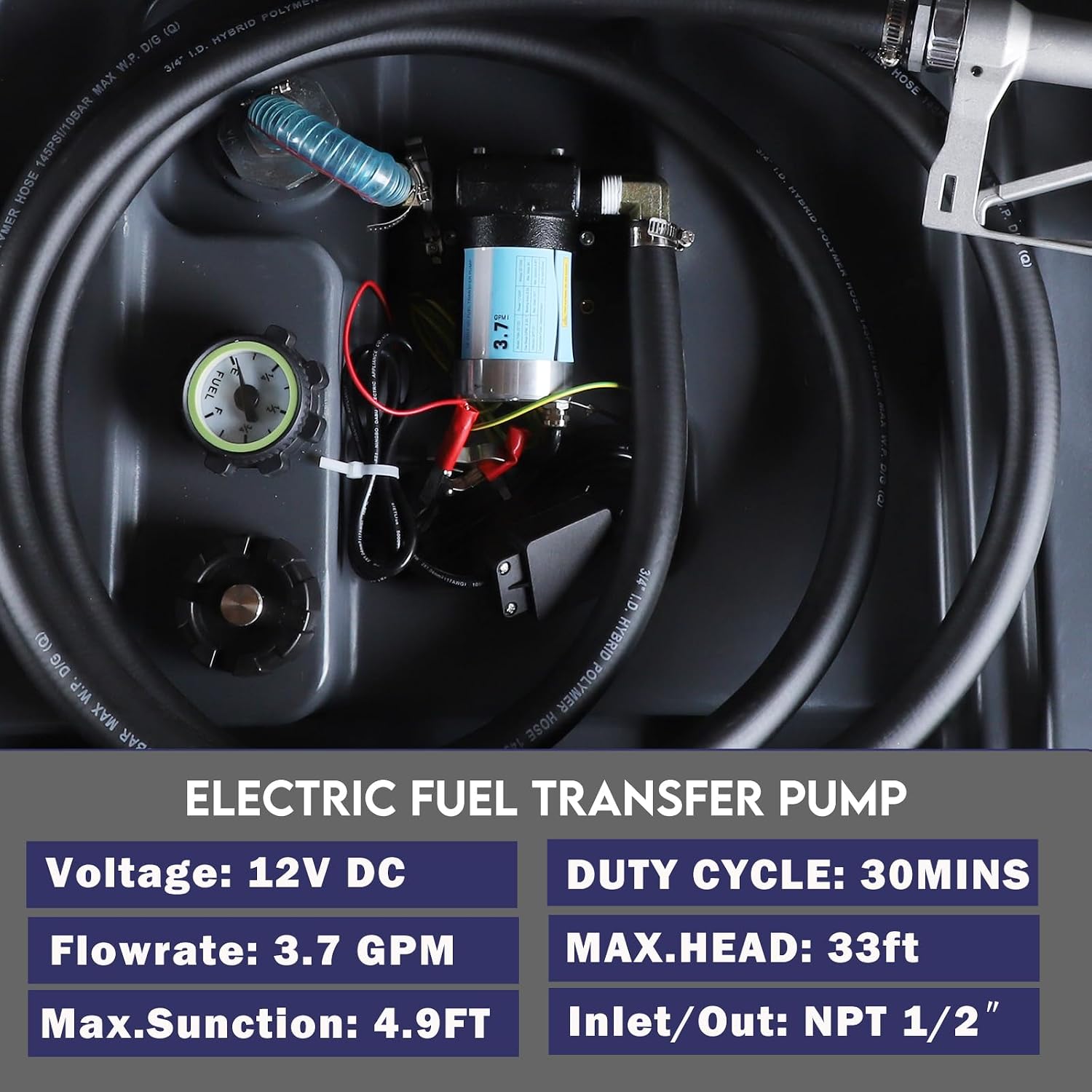 40 Gallon Gasoline Diesel Fuel Transfer Tank with 3.7GPM Flow Rate 12V DC Self-Priming Fuel Transfer Pump, Manual Fueling Nozzle, for Easy Fuel Transportation