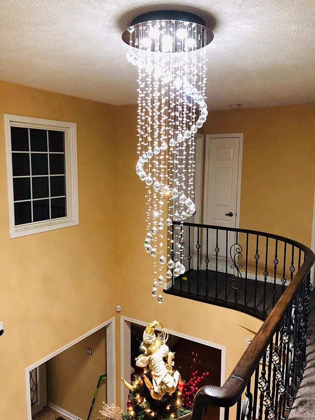 Modern Contemporary Swirl Chandelier Lighting for Foyer Dining Room Kitchen Chandelier Fixture Ceiling Light Rain Drop with All Crystal Balls D20'' X H61'' of CRYSTOP