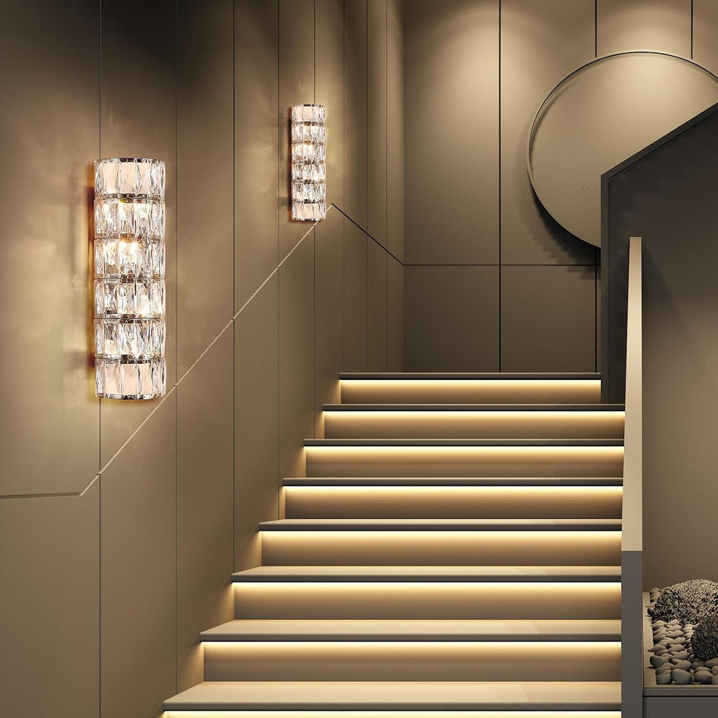 6 Layer Chrome Crystal Wall Sconce, Elegant Modern Luxury Light Fixture, Suitable for Bathroom, Stairway, Kitchen, Living Room, Bedroom, Hallway - 60W