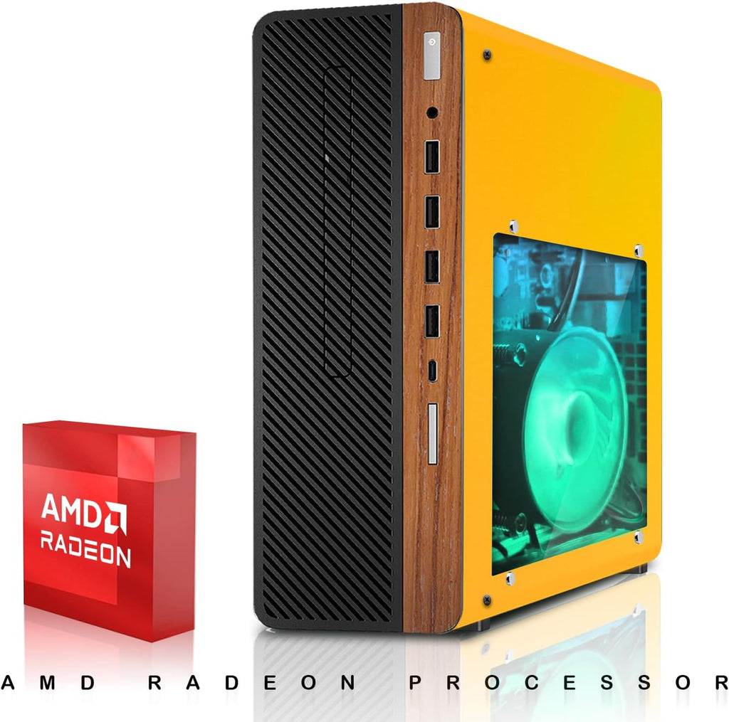 HP Half Dark Desktop Computer PC Lambo AMD A10-9700, 16GB RAM, 1TB SSD, Dual 24 Inch Curved Monitor, RGB KBM with AI Copilot, WiFi, RGB Soundbar, Webcam, Windows 11 (Renewed)