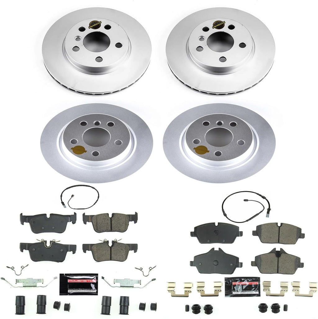 PowerStop Front and Rear Brake Kit for BMW i3 2014-21 | BMW i3s 2018-21 - Fully-Coated Disc Rotors with Z23 Carbon-Fiber Ceramic Brake Pads Upgrade, CRK8113
