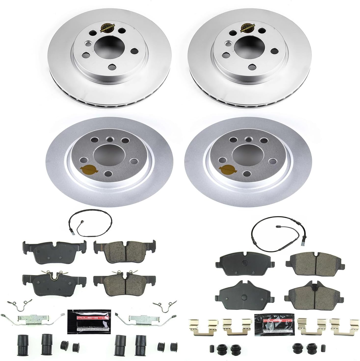 PowerStop Front and Rear Brake Kit for BMW i3 2014-21 | BMW i3s 2018-21 - Fully-Coated Disc Rotors with Z23 Carbon-Fiber Ceramic Brake Pads Upgrade, CRK8113
