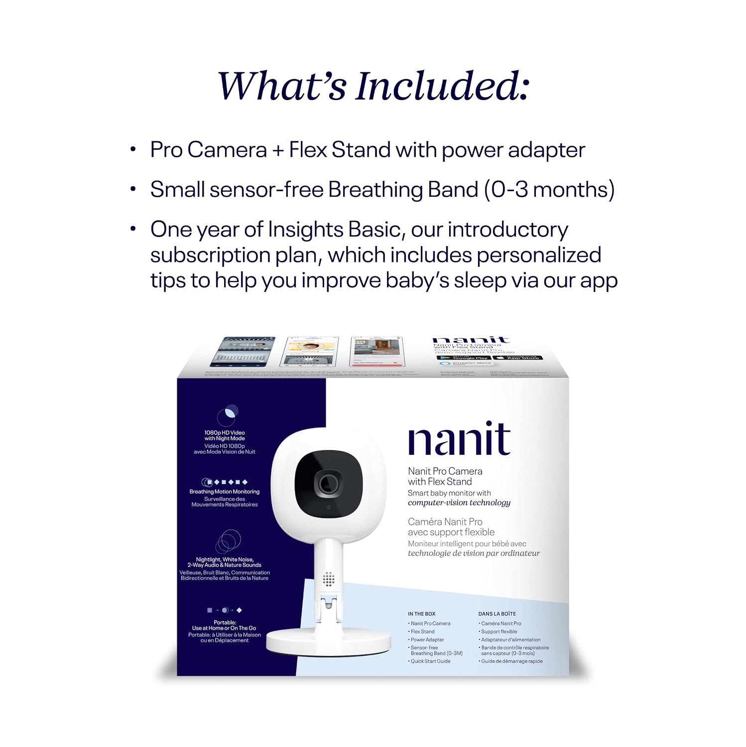 Nanit Pro Smart Baby Monitor & Flex Stand - 1080p Secure Wi-Fi Video Camera, Sensor-Free Sleep & Breathing Motion Tracker, 2-Way Audio, Sound & Motion Alerts, Night Vision, and Breathing Band - Blue