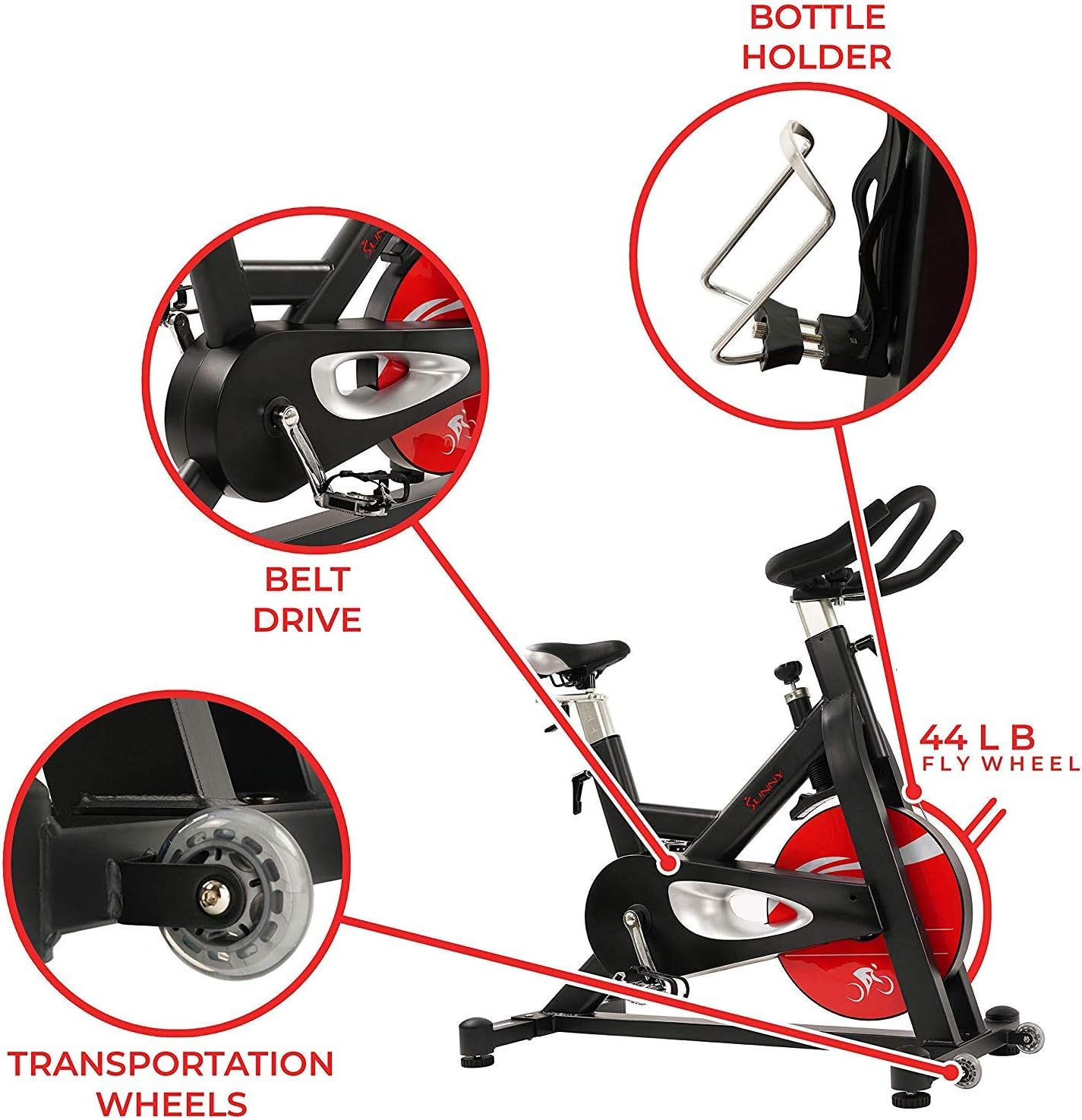 Sunny Health & Fitness Stationary Exercise Bike Machine w/ Adjustable Cushion Seat & Multi-Grip Handlebar, Indoor Cycling Equipment for Home Cardio Training, Optional Magnetic or Friction Resistance