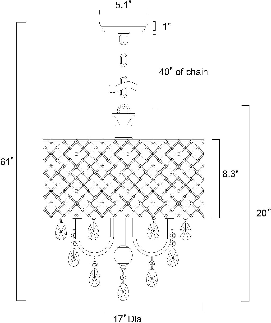 Edvivi Marya 4-Lights Chrome Round Crystal Chandelier Ceiling Fixture | Beaded Drum Shade