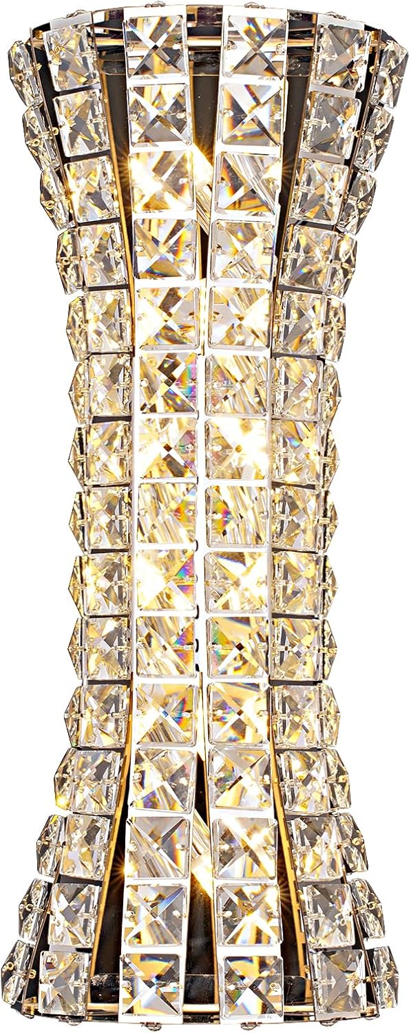 Crystal Wall Sconces,Modern Wall Light Fixtures,Luxury Indoor Chrome Wall Lamp for Living Room Bedroom Bathroom Hallway Doorway Stairway,Bedside,Tricolor Vanity Lighting Fixture