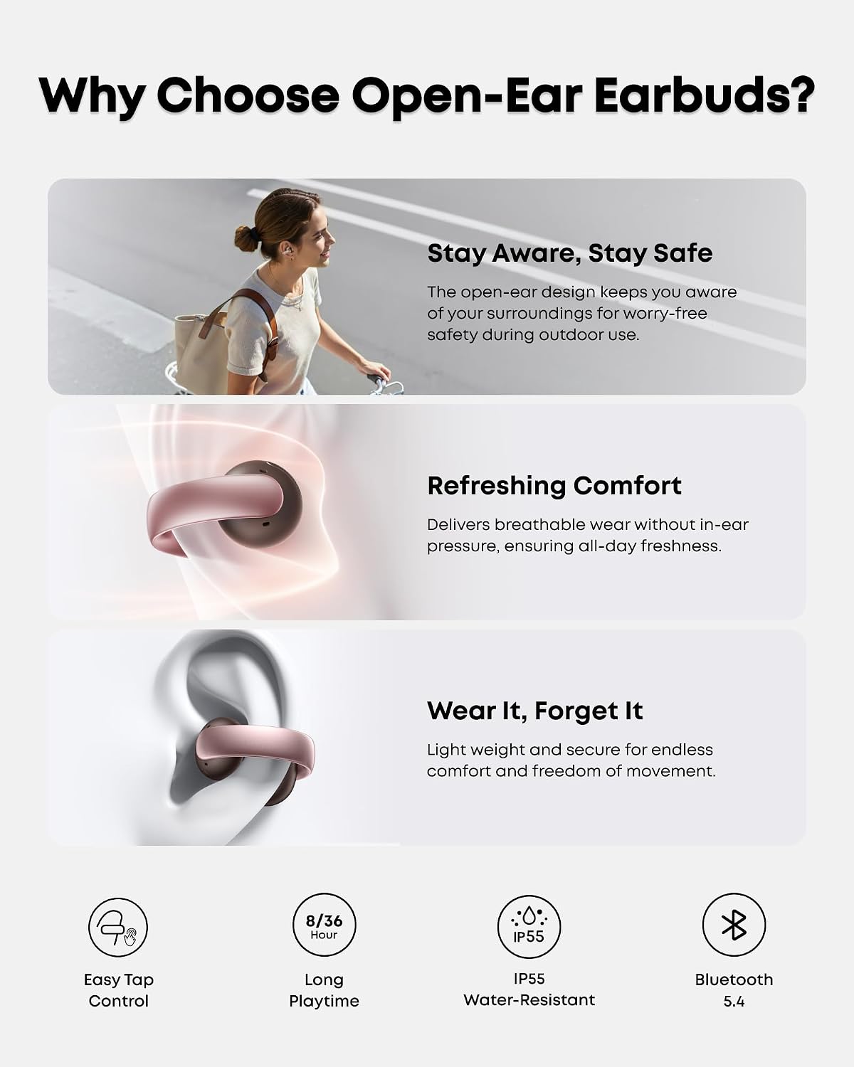 Soundcore AeroClip by Anker, Open-Ear Earbuds, Clip-On Headphones, Adaptive Comfort, Clear Calls with 4 Mics and AI, Stable Fit, 12mm Drivers for Powerful Bass, Hi-Res, Open-Ring Design