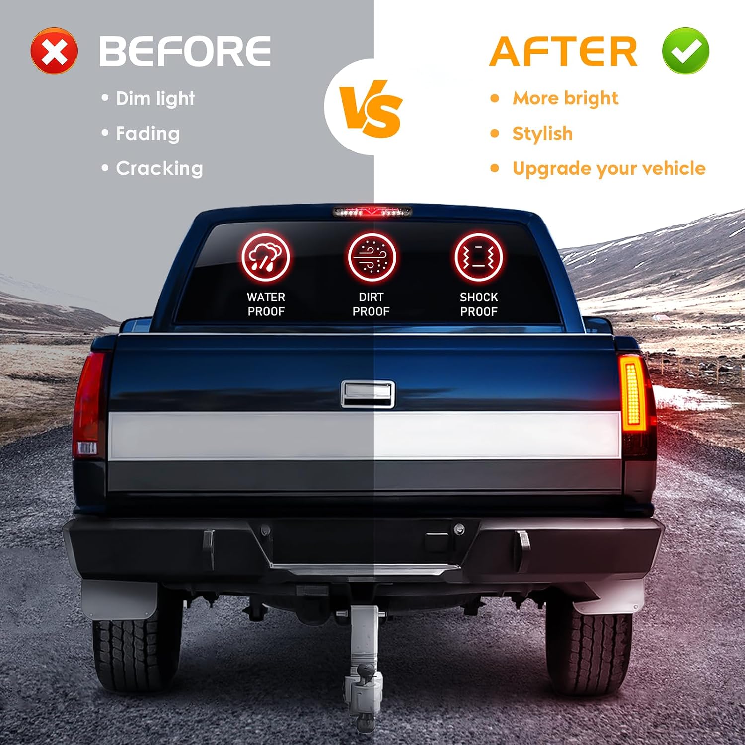 LED Tail Light Assembly + 3rd Brake Light Fit for Chevy Silverado 1500 2500 HD 3500 HD 2007-2014, for GMC Sierra 3500 HD 2008-2014 with Dual Wheel Only, 3Pcs, Smoke Lens