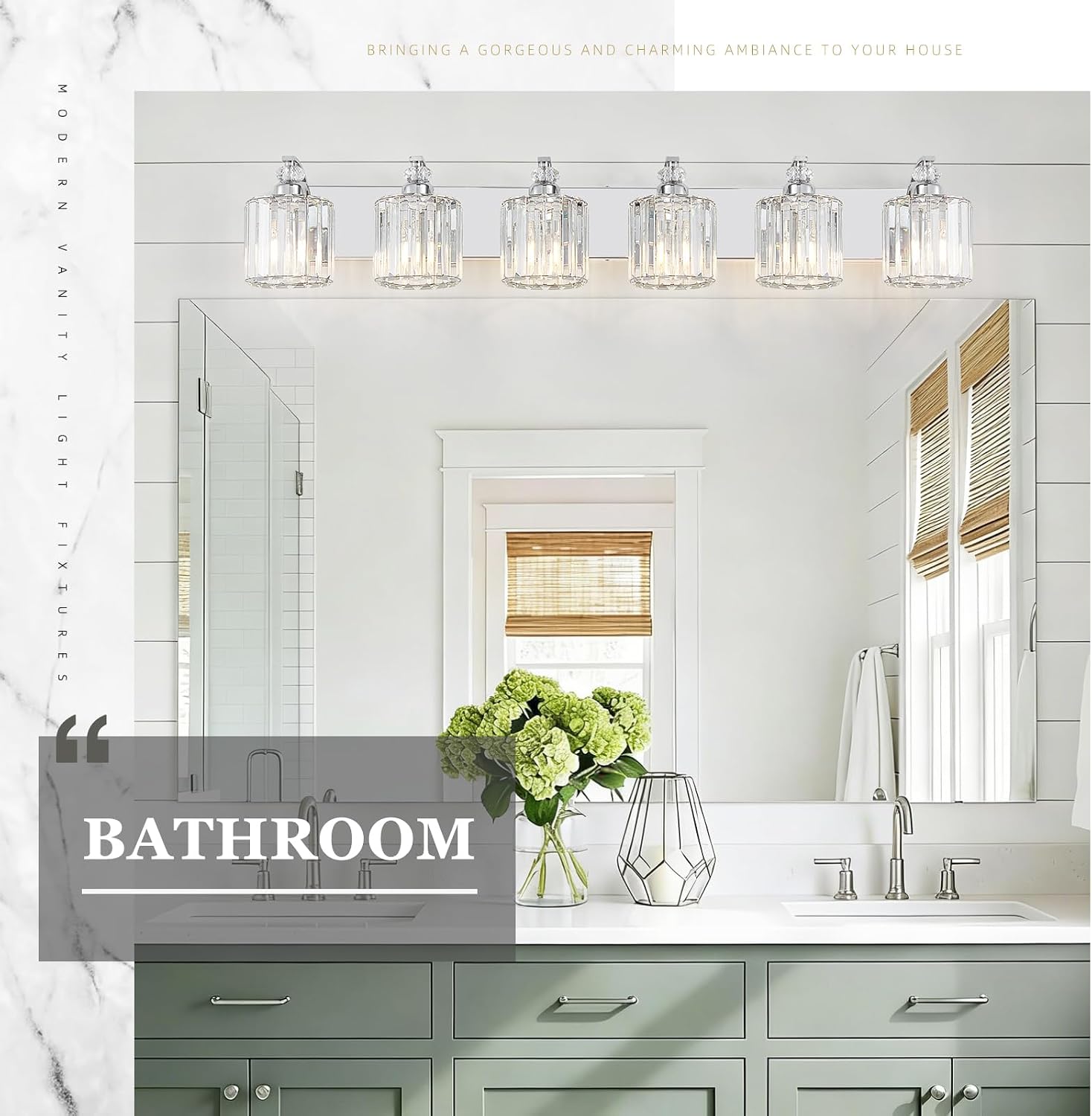 6-Light Modern Bathroom Light Fixture Chrome Vanity Lights Over Mirror Wall Sconce Lighting with K9 Crystal Shades Bathroom Wall Lamp E26 Base for Bedroom, Living Room, Hallway