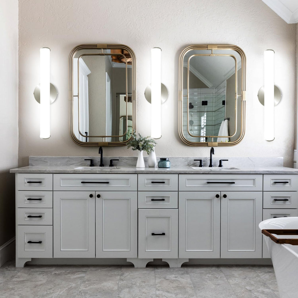 OOWOLF 4 Pack LED Vanity Light Bar for Bathroom, Dimmable Bathroom Light Fixtures 17.3inch 12W 1200LM Over Mirror Lighting Fixture Wall Sconce Modern Vanity Lighting 4000K Brushed Nickel