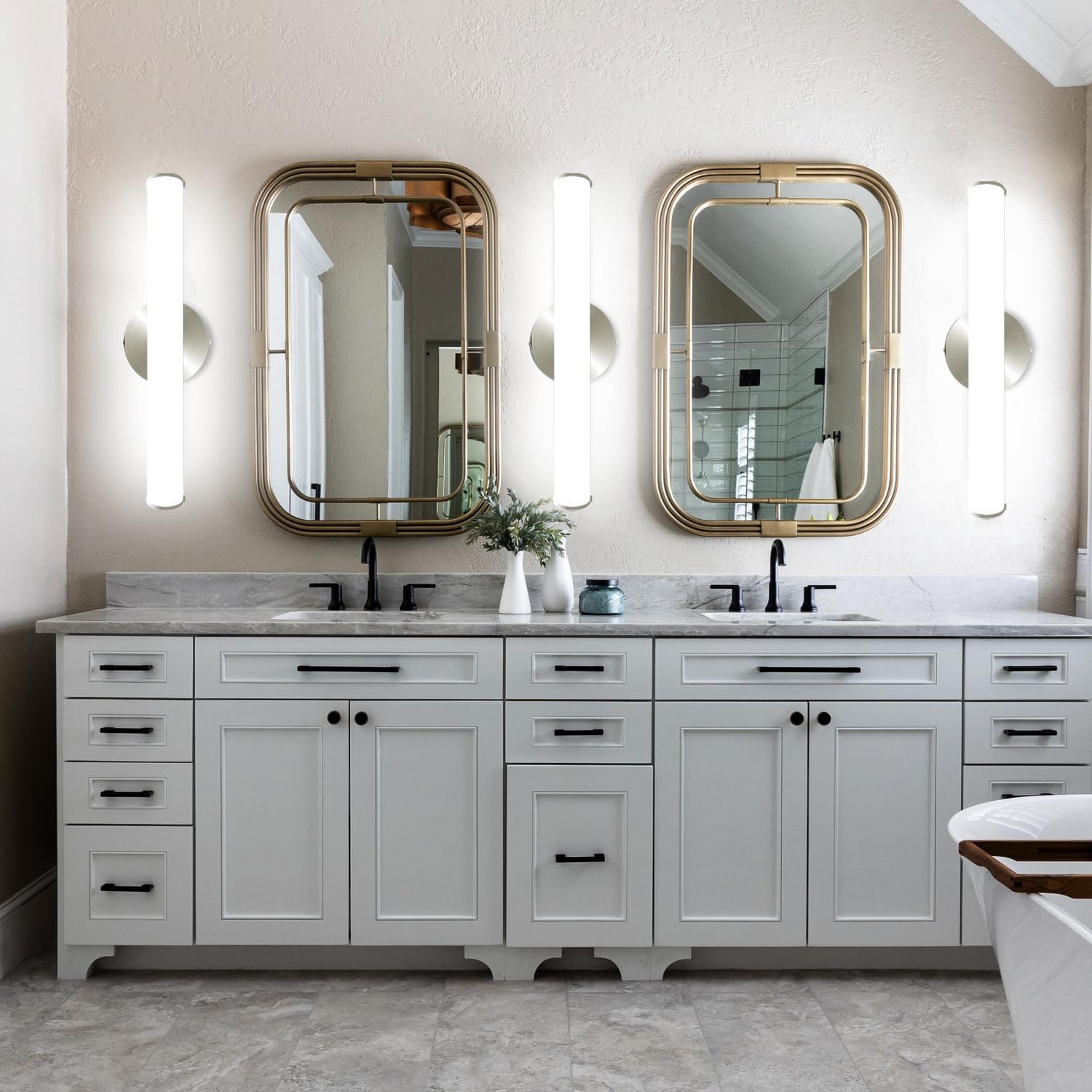 OOWOLF 4 Pack LED Vanity Light Bar for Bathroom, Dimmable Bathroom Light Fixtures 17.3inch 12W 1200LM Over Mirror Lighting Fixture Wall Sconce Modern Vanity Lighting 4000K Brushed Nickel