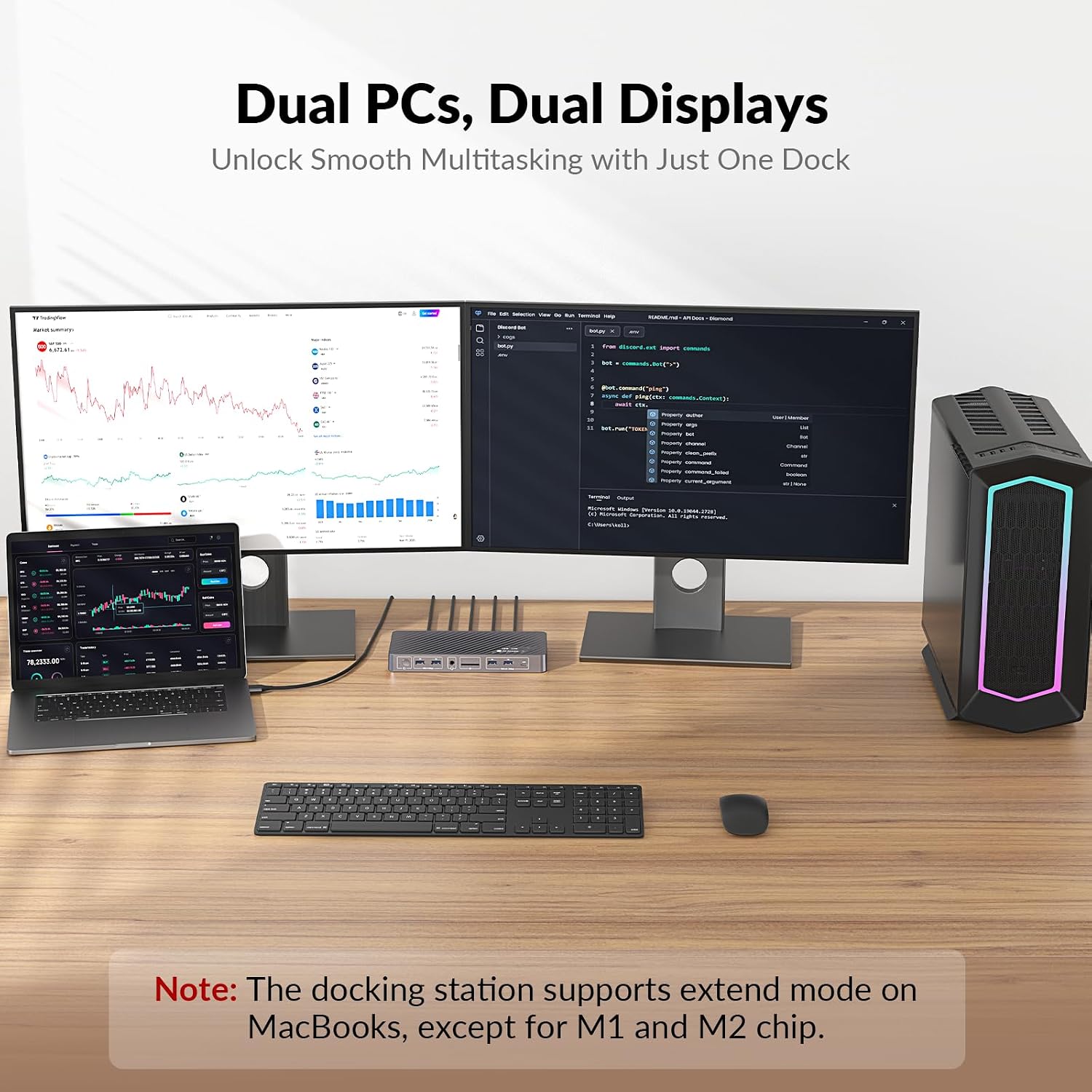 AV Access KVM Switch Docking Station for MacBook Desktop PC, USB C KVM Switch 2 Monitors 2 Computers, 4K Dual HDMI Displays, Plug&Play, Ethernet, 100W Power Delivery, EDID Emulation