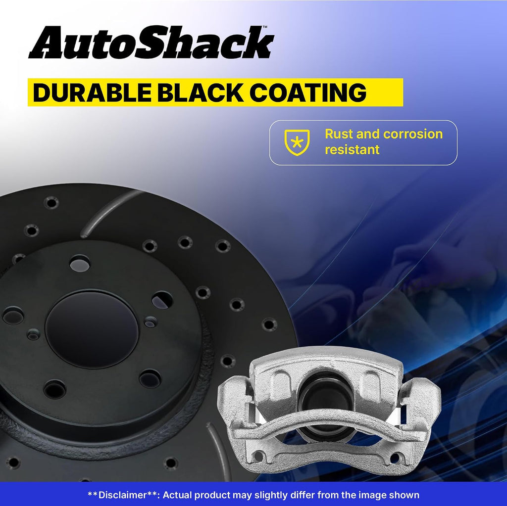 AutoShack Front & Rear Brake Rotors & Calipers for Honda, Civic 2006-2011, FWD L4 1.8L - E-Coated Drilled & Slotted - Black Finish - NightGuard