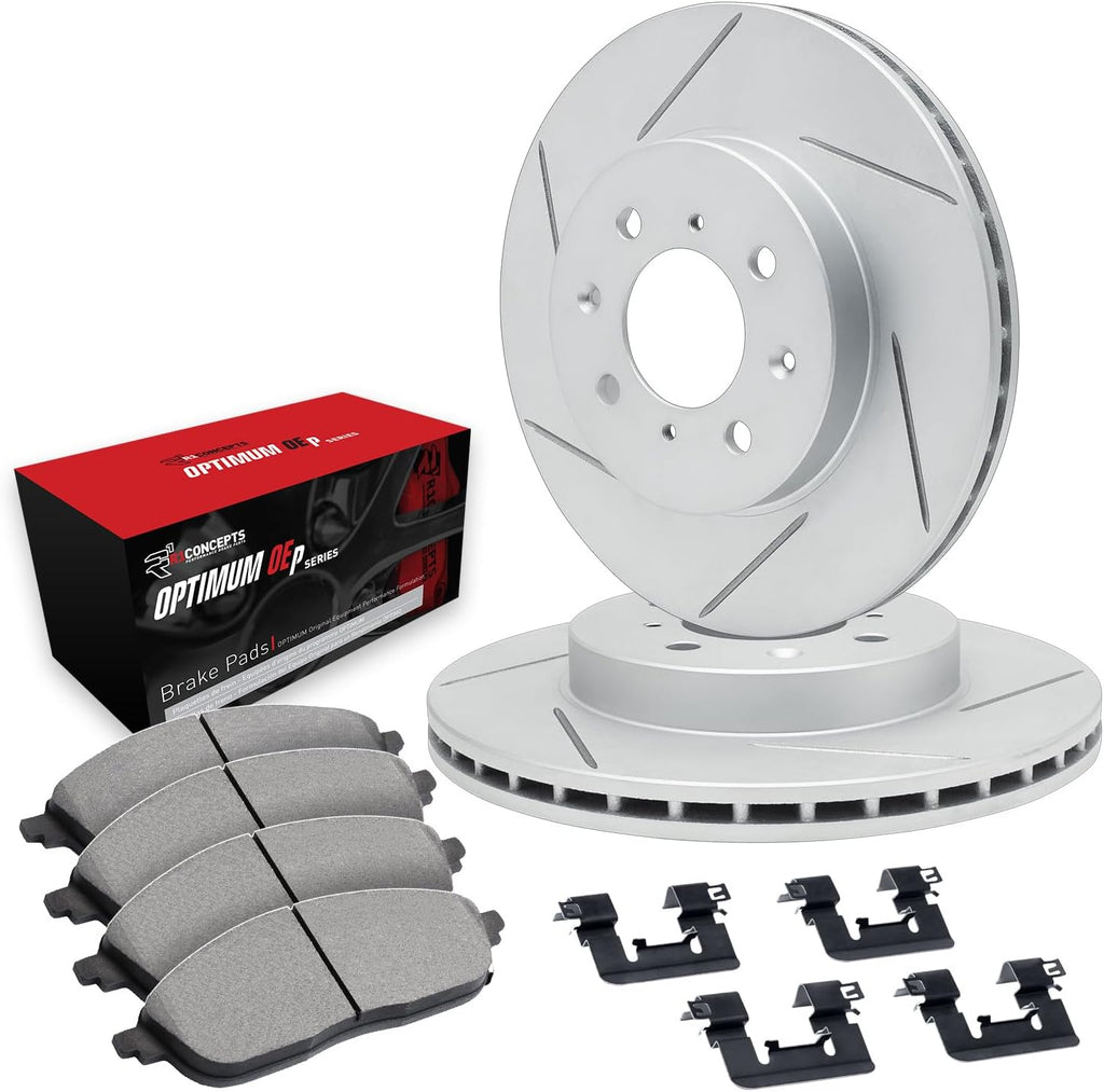 R1 Concepts Front Brake Kit Fits 2011-2019 Ford Fiesta| Optimum Oep Pads, Slotted Rotors| Hardware| 10.2' Front