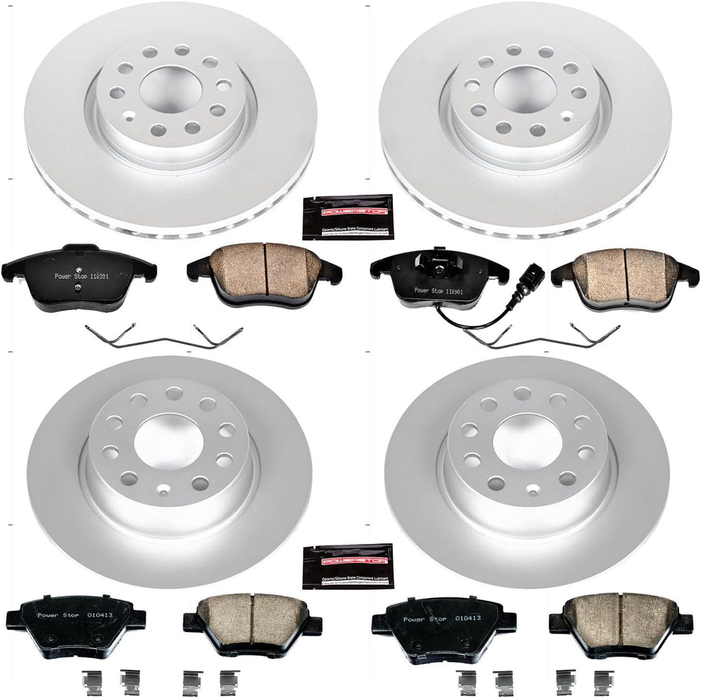 PowerStop Front and Rear Brake Kit for Volkswagen Passat 2012-15 - Fully-Coated Disc Rotors with Z23 Carbon-Fiber Ceramic Brake Pads Upgrade, CRK5803