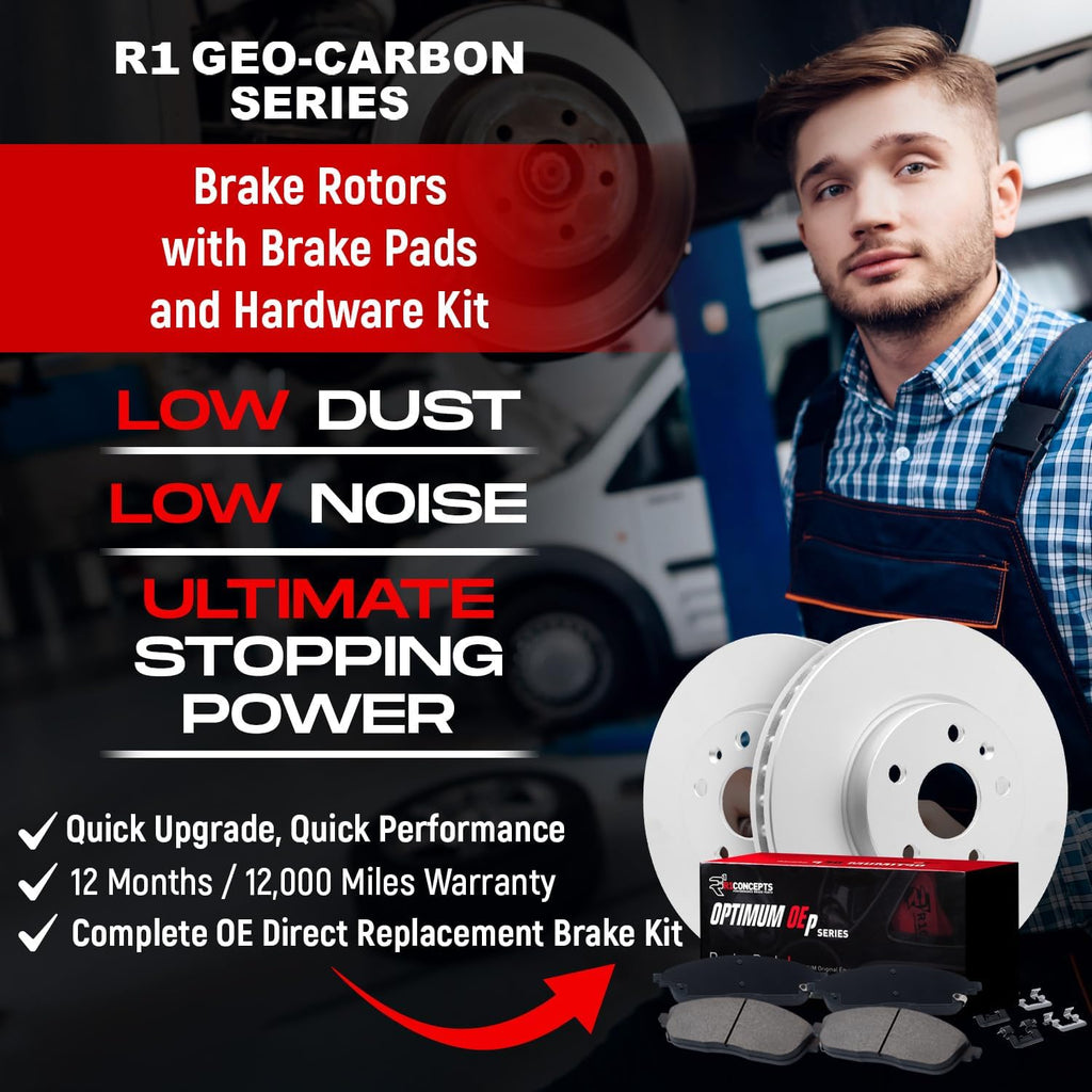 R1 Concepts Front Brake Kit Fits 2011-2019 Ford Fiesta| Optimum Oep Pads, Blank Rotors| Hardware| 10.2' Front