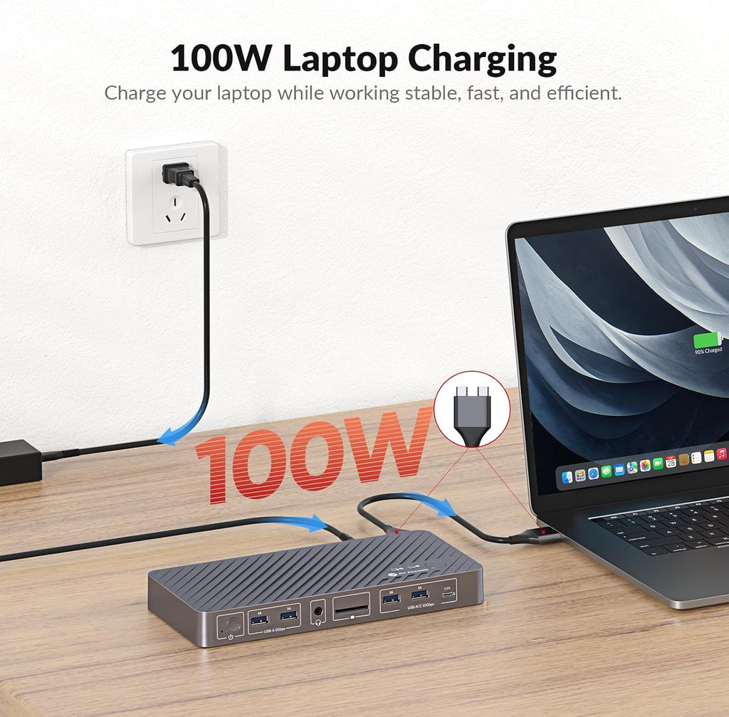 AV Access KVM Switch Docking Station for MacBook Desktop PC, USB C KVM Switch 2 Monitors 2 Computers, 4K Dual HDMI Displays, Plug&Play, Ethernet, 100W Power Delivery, EDID Emulation