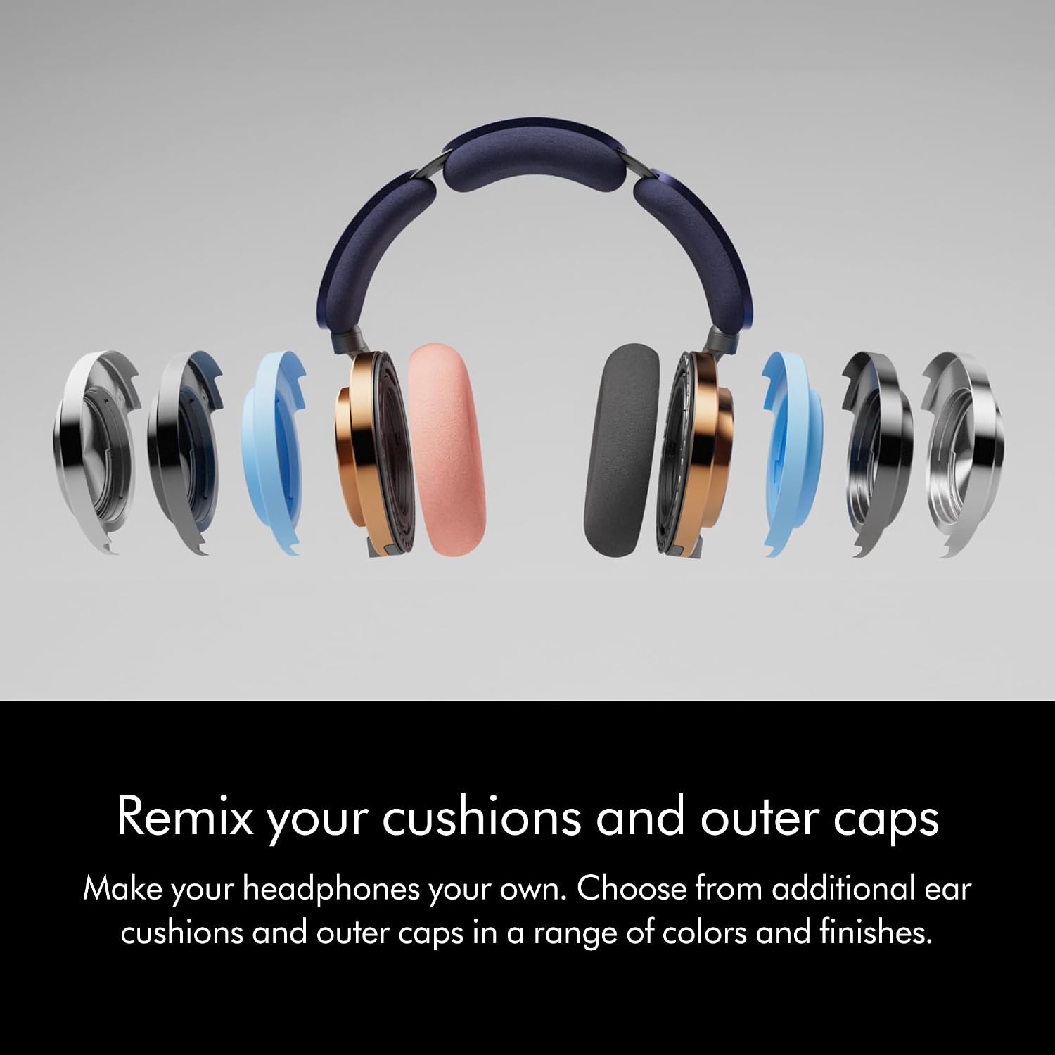 Dyson Bundle OnTrac™ Over Ear Wireless Headphones in CNC Copper with Oyster Pink Ear Cushions + Ceramic Blue Ear Caps - Noise Cancelling, Up to 55 Hours Battery Life(2), Customizable