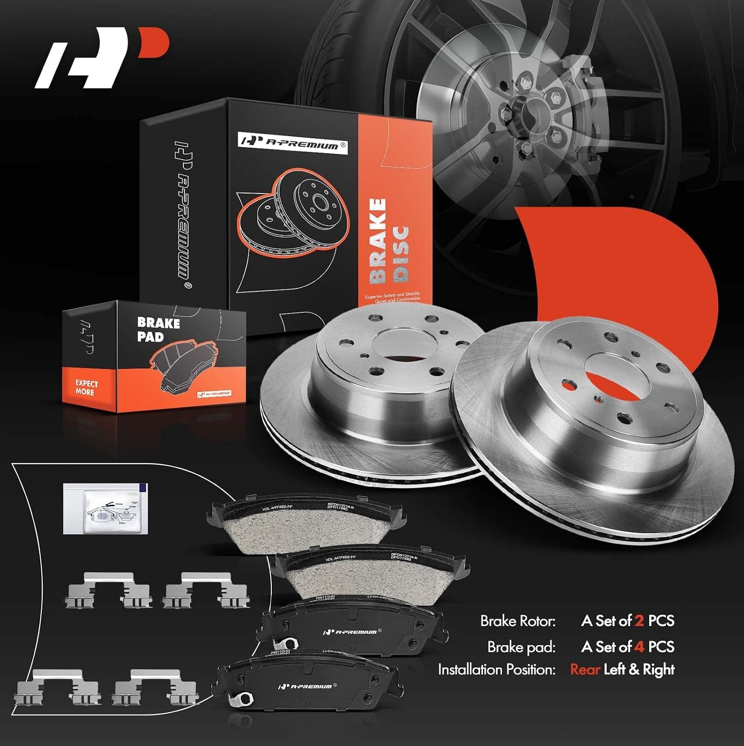 A-Premium 13.58 inch (345mm) Rear Vented Disc Brake Rotors + Ceramic Pads kit Compatible with Select Chevy, Cadillac and GMC Models - Escalade, Silverado 1500, Suburban 1500, Sierra 1500, Yukon