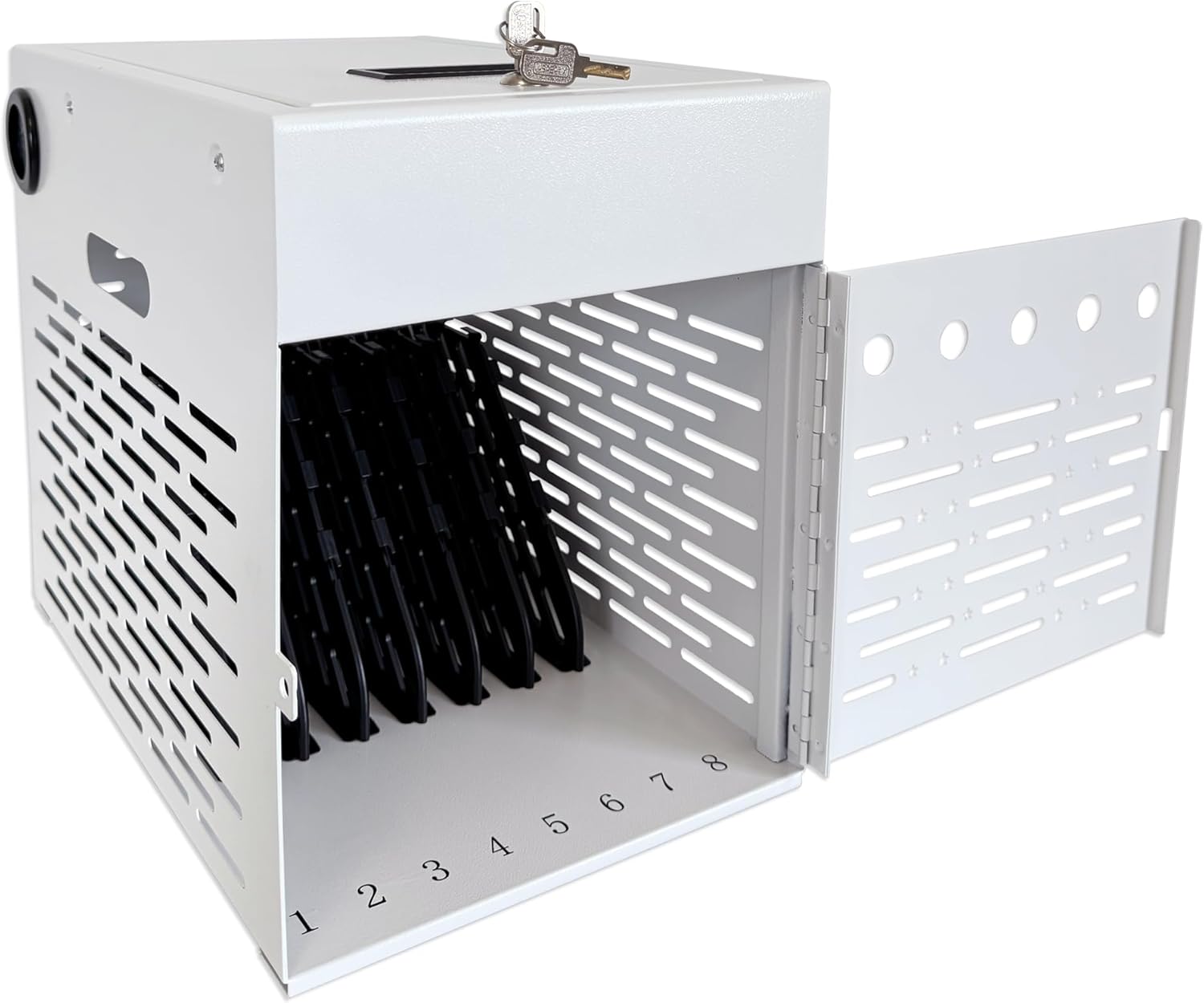 8-Device Tablet & Laptop Charging Station, Lockable Steel Charging Cabinet for Chromebooks, iPads & Devices Up to 14', Multi-Device Storage Organizer for Classroom, Office & Library, White
