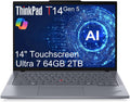 Lenovo ThinkPad T14 Gen 5 Business AI PC Laptop (14' FHD+ Touchscreen, Intel 12-Core Ultra 7 155U (> i7-1355U), 64GB DDR5, 2TB SSD) 5MP IR Webcam, 2x Thunderbolt 4, Fingerprint, Backlit KB, Win 11 Pro
