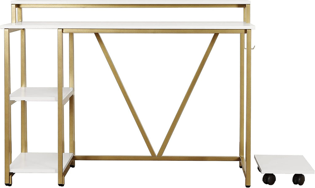 Techni Mobili Computer Desk - Industrial Writing Desk with Storage Shelves, Monitor Stand, & Accessory Holder - Home Office Laptop Computer Table with CPU Caddy & 2-Tier Small Bookshelf Space
