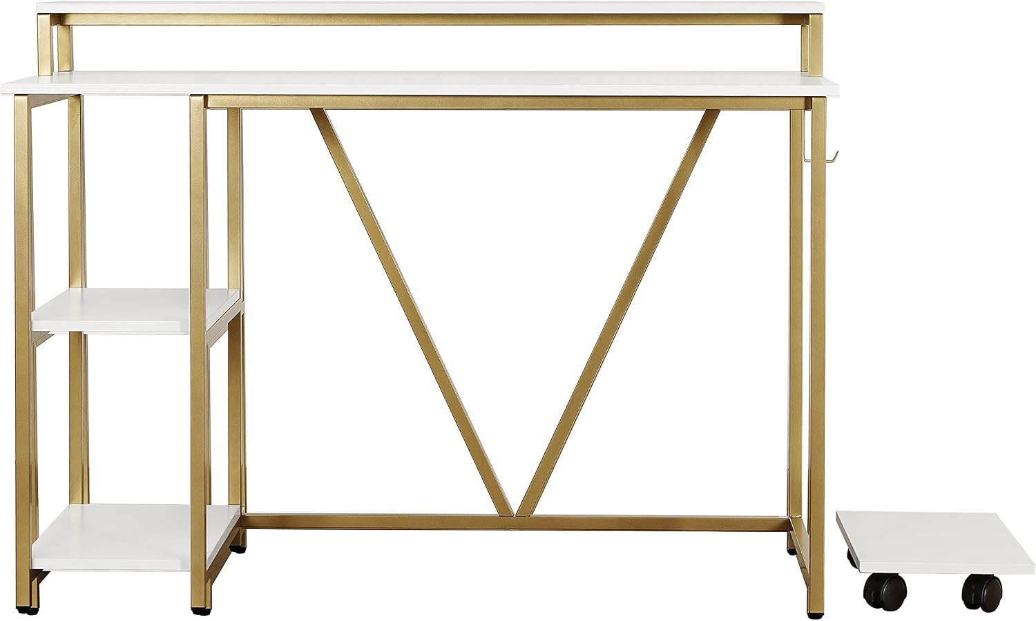 Techni Mobili Computer Desk - Industrial Writing Desk with Storage Shelves, Monitor Stand, & Accessory Holder - Home Office Laptop Computer Table with CPU Caddy & 2-Tier Small Bookshelf Space