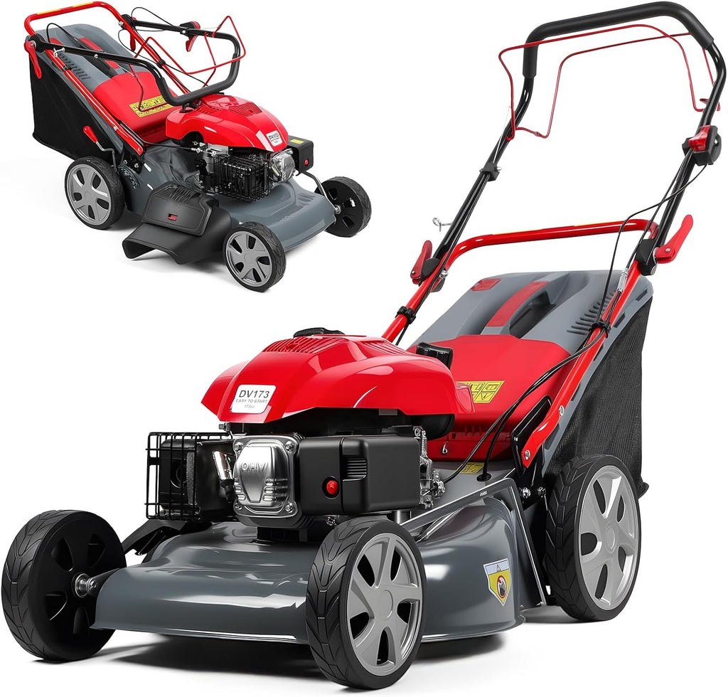 173cc Self Propelled Gas Lawn Mower, 20' 3-in-1 Mulch/Bag/Side-Discharge with 60L Bag,Heavy Duty for Hills, Thick Grass & Large Yards, Rear Wheel Drive for Easy Maneuvering Red