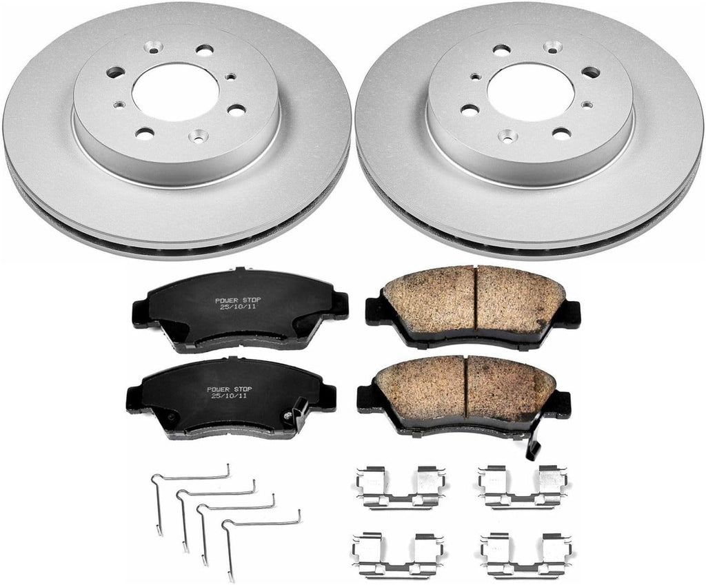 PowerStop Front Brake Kit for Honda Civic 2003-05 - Fully-Coated Disc Rotors with Z17 Ceramic Brake Pads Replacement, CRK696