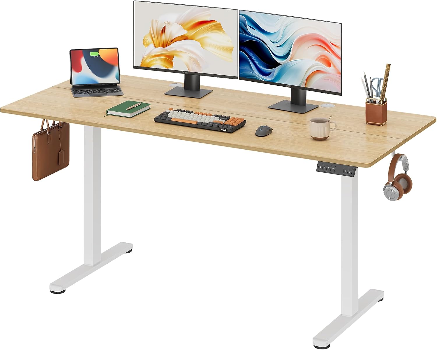 DEVAISE 63 x 28 Inches Electric Standing Desk, Adjustable Height Stand up Desk for Home Office, Ergonomic Sit to Stand Desk with LED Touchscreen, 3 Memory Preset Computer Desk (Maple)