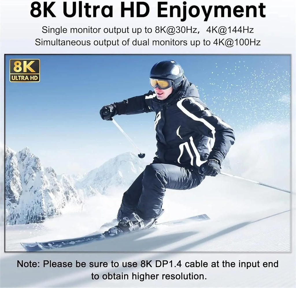 Displayport KVM Switch 2 Monitors 2 Computers 4K@144Hz(1 DP in,DP+HDMI Out),Dual Monitor KVM Switch Displayport 1.4