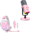 FIFINE Gaming Recording Microphone and Over-Ear Headset Bundle, Computer PC Mic and USB Gamer Headset Pack with Headphones Jack, RGB Button, Mute, Noise Canceling, 4 EQ Modes-AM8P+H13P