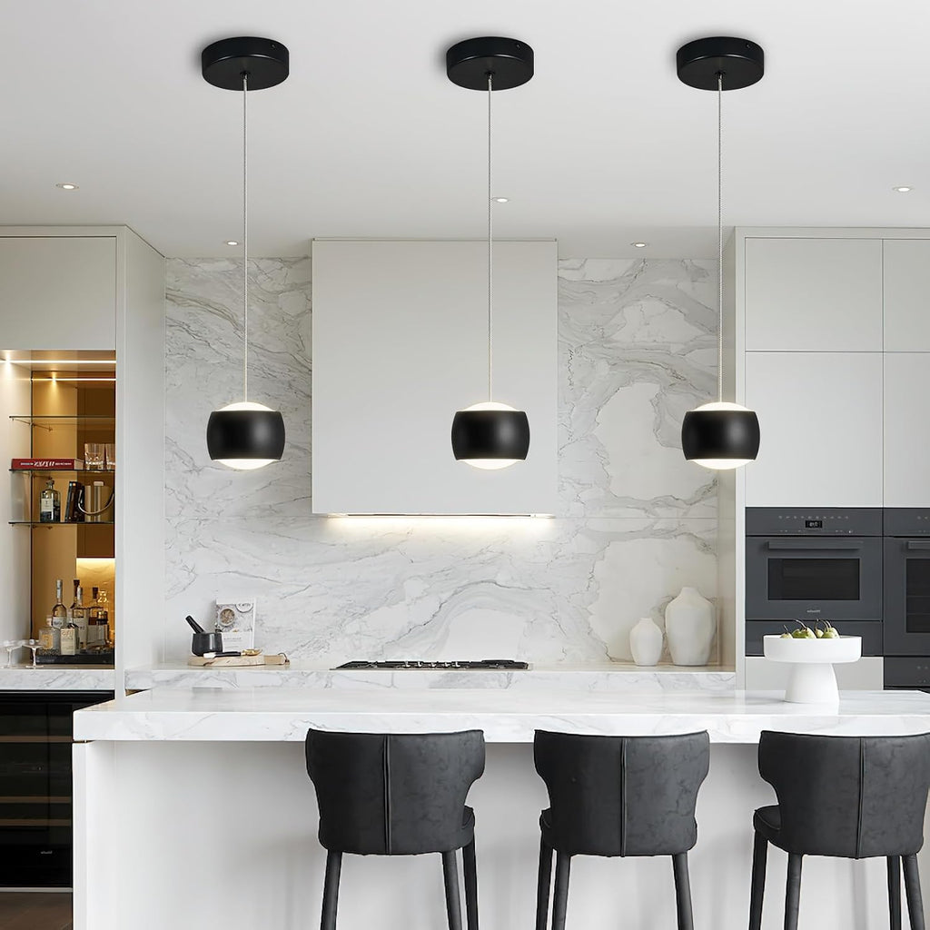 Modern LED Dimmable Pendant Light fixtures,Mini Island Pendant Lighting for Kitchen Island Dinning Room,Bedroom,Bar, Kitchen Island Ceiling Hanging Light Fixtures(black-3-Pack)