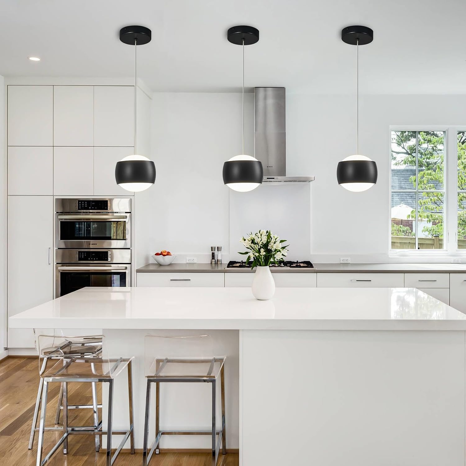 Modern Black LED Dimmable Pendant Light fixtures,6″ Island Pendant Lighting for Kitchen Island Dinning Room,Bedroom,Bar, Kitchen Island Ceiling Hanging Light Fixtures(black-1-Pack)
