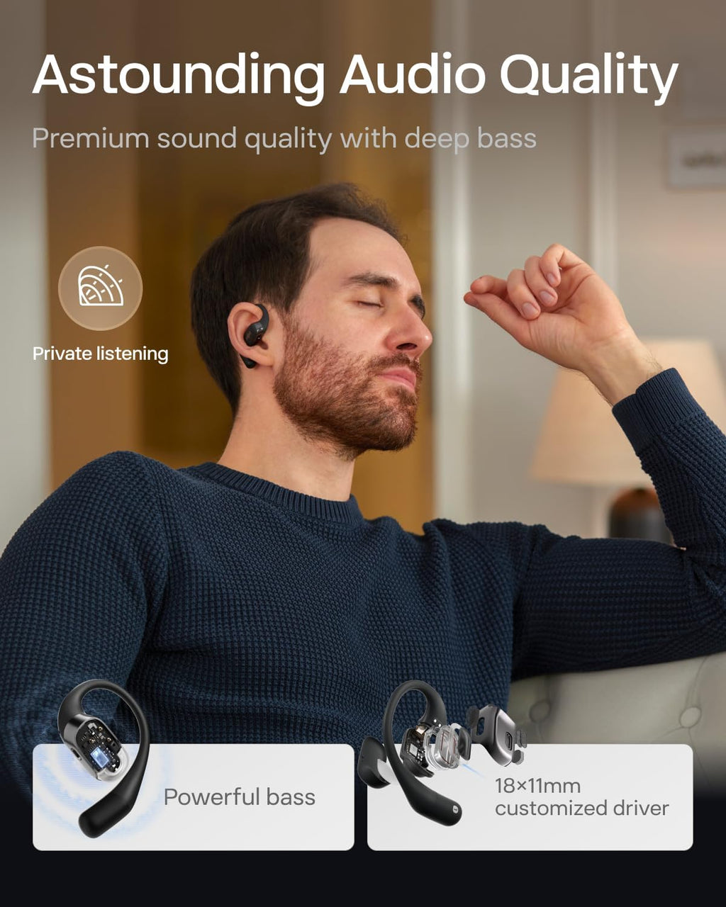 SHOKZ OpenFit-Open-Ear True Wireless Bluetooth Headphones with Microphone,Earbuds with Earhooks,Sweat Resistant,Fast Charging,28HRS Playtime,Compatible with iPhone&Android,Black,Bluetooth5.2