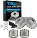 TRQ Rear Brake Pad & Rotor Set Semi Metallic G Coated Rotors Calipers Compatible with 2007-2014 Chevy Silverado Suburban 1500 Tahoe Avalanche GMC Sierra Yukon XL 1500 Cadillac Escalade ESV EXT