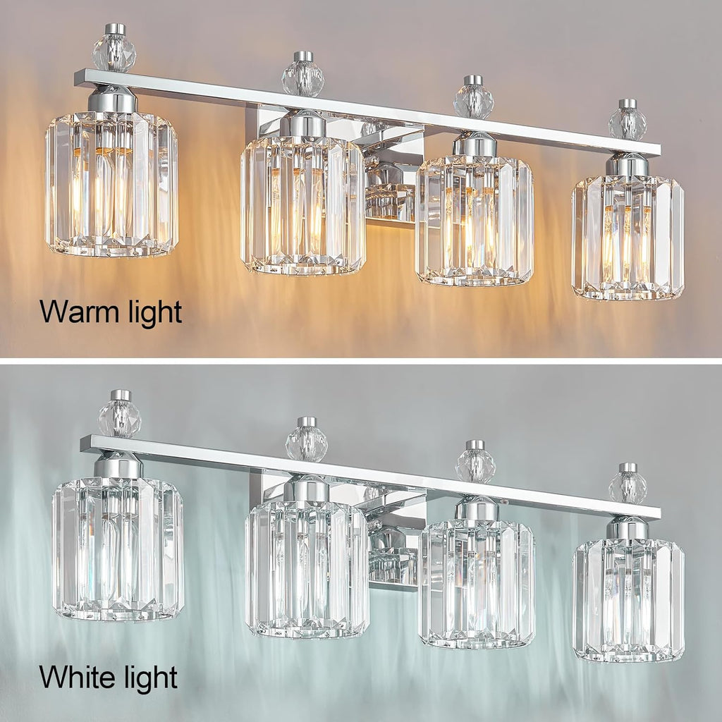 Bathroom Vanity Lights 4-Light Chrome Modern Crystal Vanity Light Fixtures Over Mirror Crystal Bathroom Vanity Lighting Fixtures