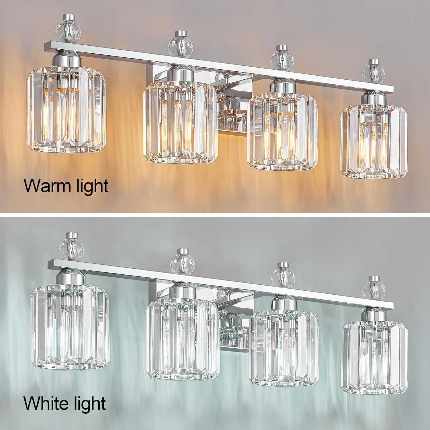 Bathroom Vanity Lights 4-Light Chrome Modern Crystal Vanity Light Fixtures Over Mirror Crystal Bathroom Vanity Lighting Fixtures