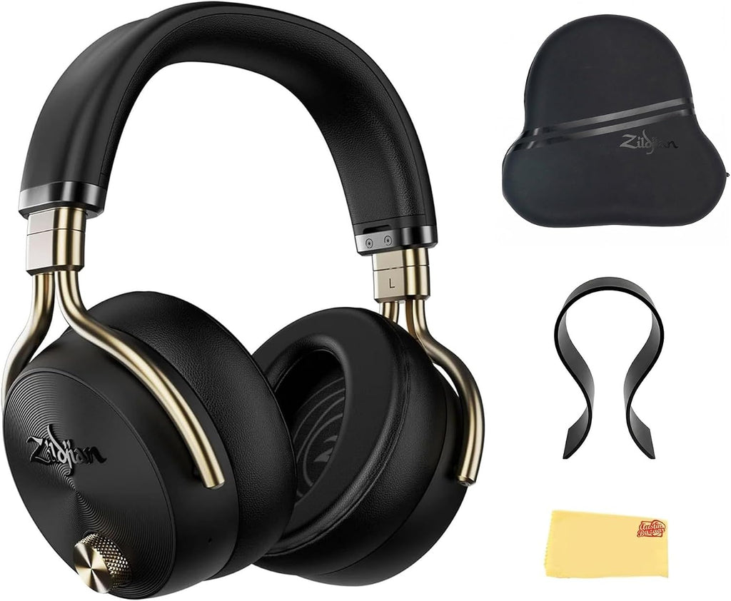 Zildjian ALCHEM-E Perfect Tune Headphones - Black Bundle with Carrying Case, Stand, and Austin Bazaar Polishing Cloth