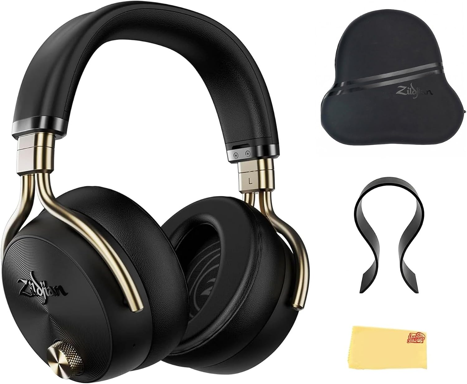 Zildjian ALCHEM-E Perfect Tune Headphones - Black Bundle with Carrying Case, Stand, and Austin Bazaar Polishing Cloth