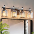 Bathroom Vanity Lights 4-Light Sand Black Modern Crystal Vanity Light Fixtures Over Mirror Crystal Bathroom Vanity Lighting Fixtures