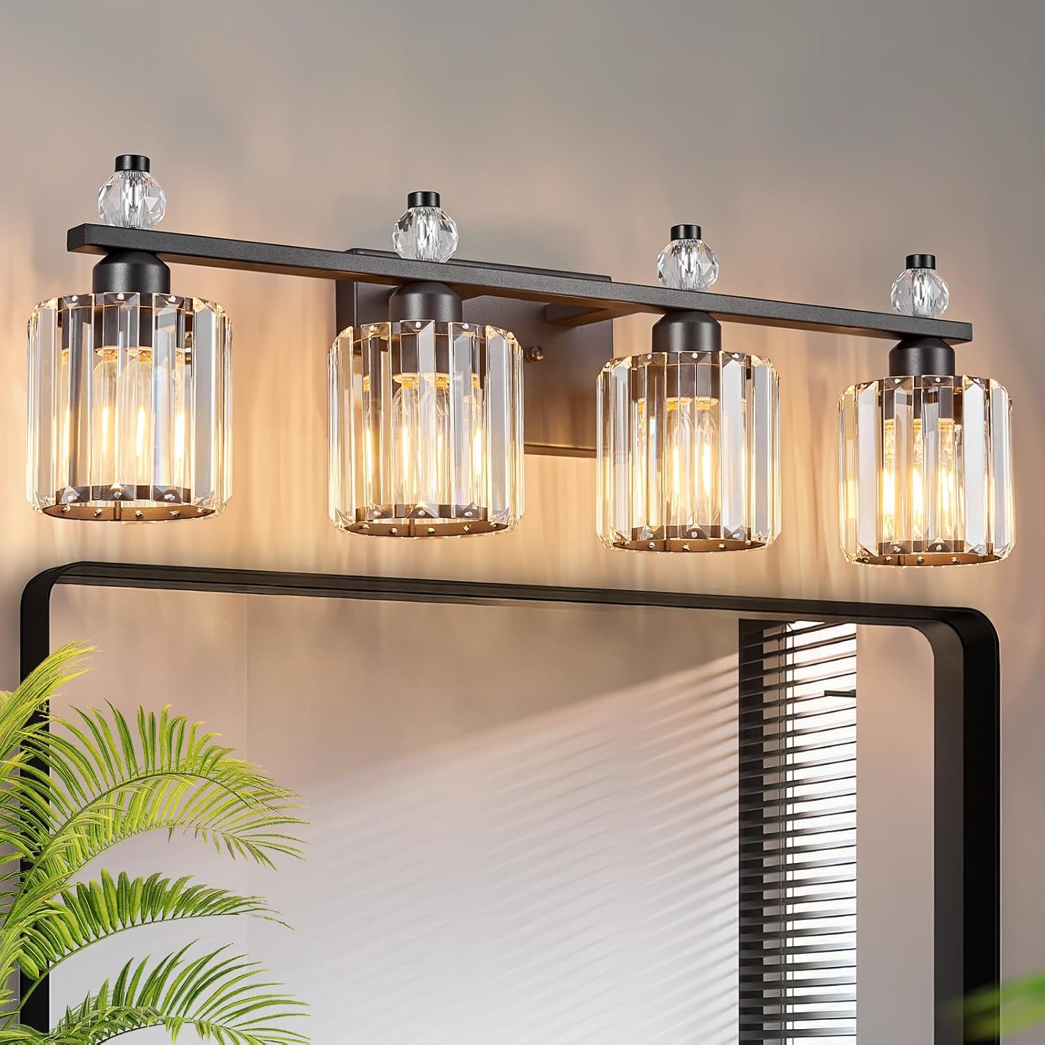 Bathroom Vanity Lights 4-Light Sand Black Modern Crystal Vanity Light Fixtures Over Mirror Crystal Bathroom Vanity Lighting Fixtures