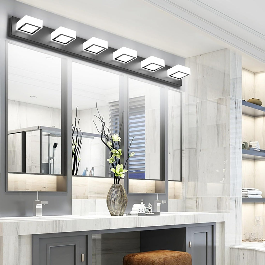 Ralbay Black Bathroom Vanity Lights 48inch Metal Acrylic LED Modern Bathroom Wall Lighting Fixtures Matte Black (White Light 6000K, Non-dimmable)
