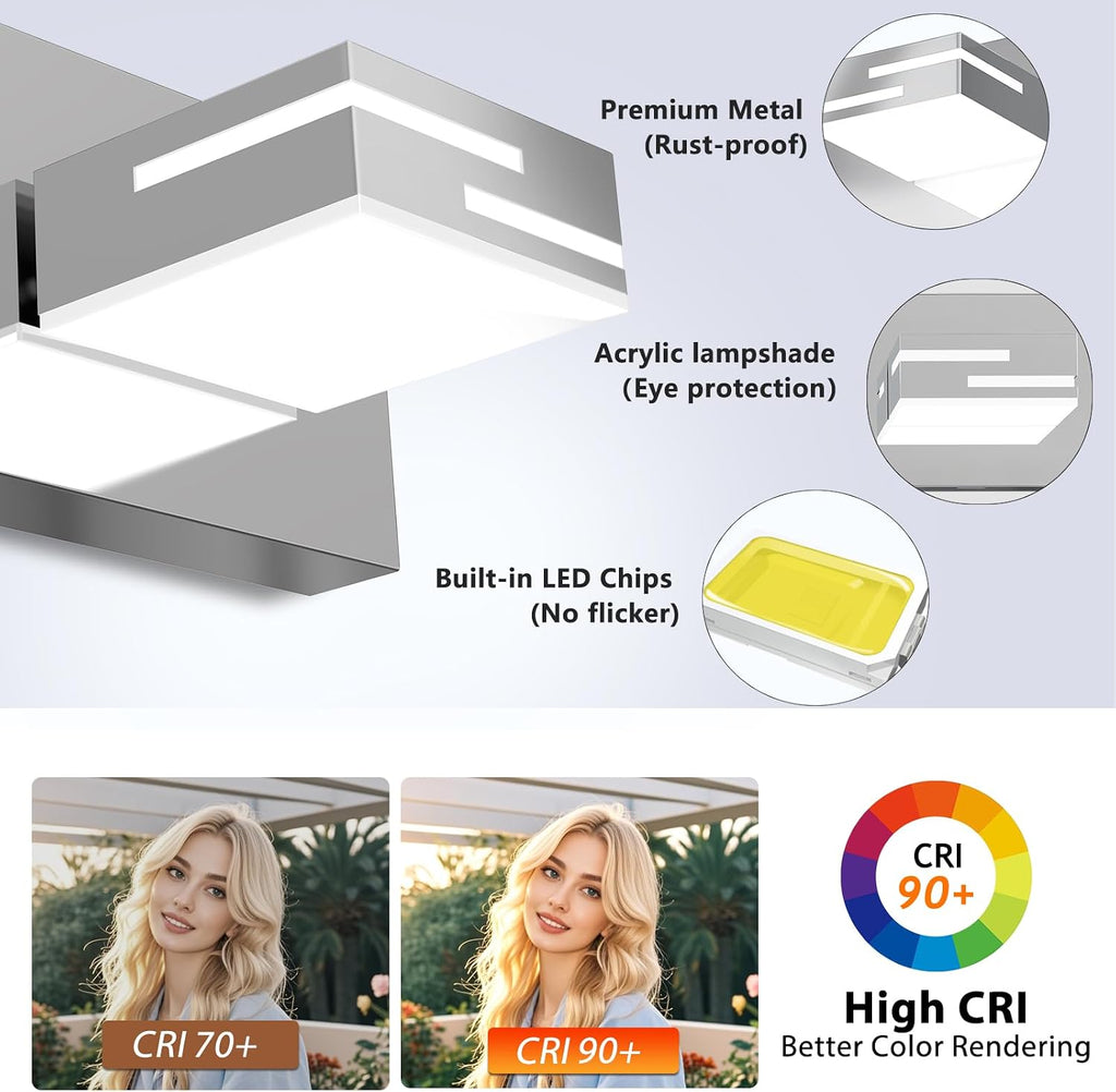 LED Modern Bathroom Vanity Light Fixtures, Dimmable Chrome Vanity Lights for Bathroom Lighting Fixtures Over Mirror, with 360° Rotatable Heads 5-Light 36-inch (Cool White 6000K)