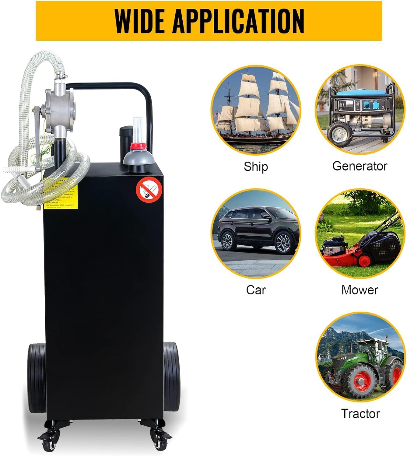 Gas Caddy Fuel Tank Gasoline container Diesel portable gas tank w/pump Rolling & Solid Rubber Wheels for Weeder,Snow blower,Pickup truck,ATV,Water Scooter,Yacht,UTV,Motorcycle (30 Gallon Black)